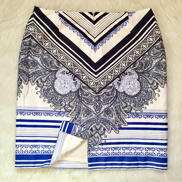 Antonio Melanie Blue & White Pencil Skirt Size 14 - Picture 4 of 10